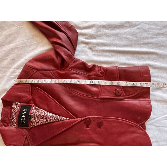 Guess Red Cropped Leather Jacket Size Medium, Y2K, Biker, Edgy - Picture 6 of 10